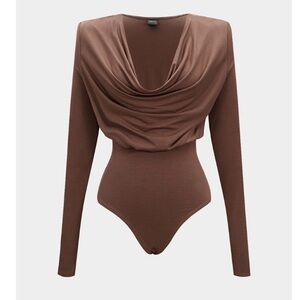 Elegant Brown Cowl Neck Bodysuit